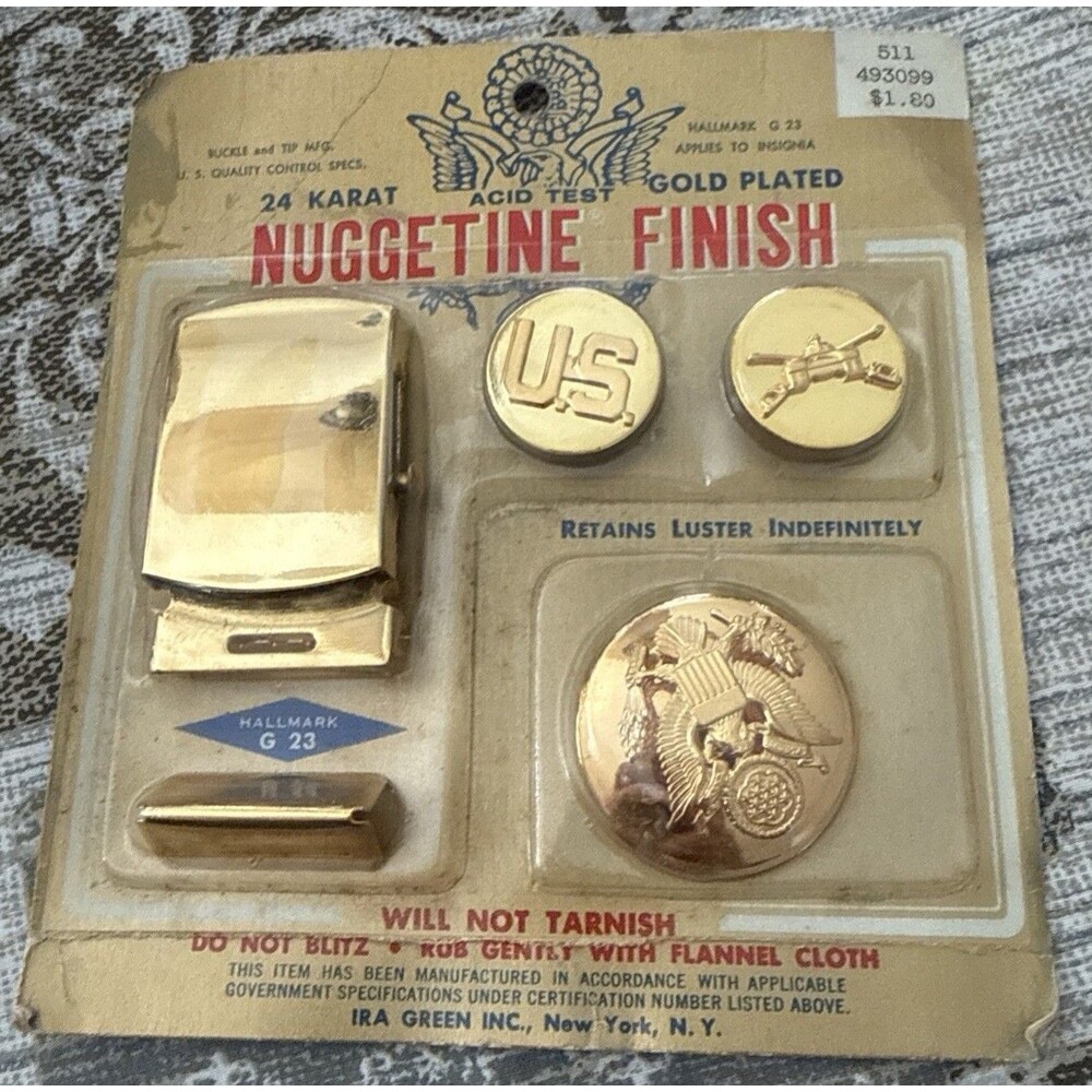 NEW Vintage SEALED 24k GOLD PLATED Military Belt Buckle And Accessories 